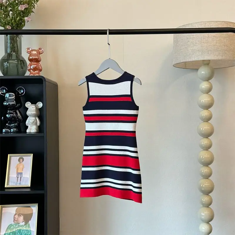 CH High Quality Knitted Material Children's Casual Striped Dress For Girls Gifts Essential Skirts for Going Out and Playing