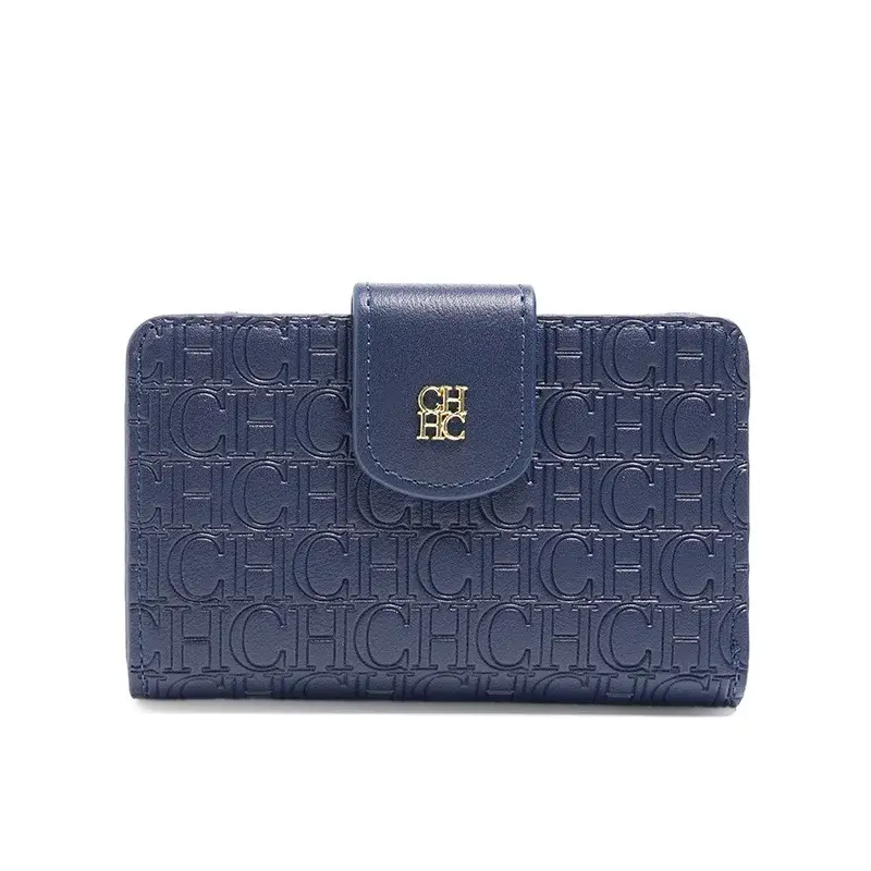 CH Solid Color Women's Card Holder Premium Minimalist Letterprint Snap Design Women's Stylish Short Wallet