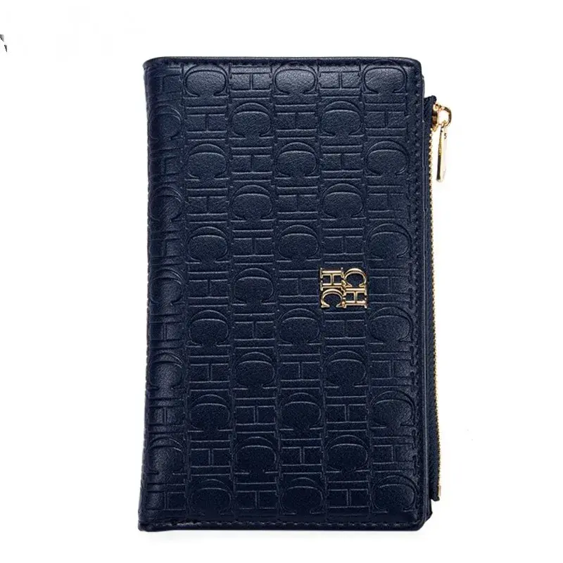 CH Trendy Leather Zipper, Brand Monogram Print, Short Lady's Pouch, Coin Purse, Luxury Pouch, Wallet, Card Holder, Carrying Case