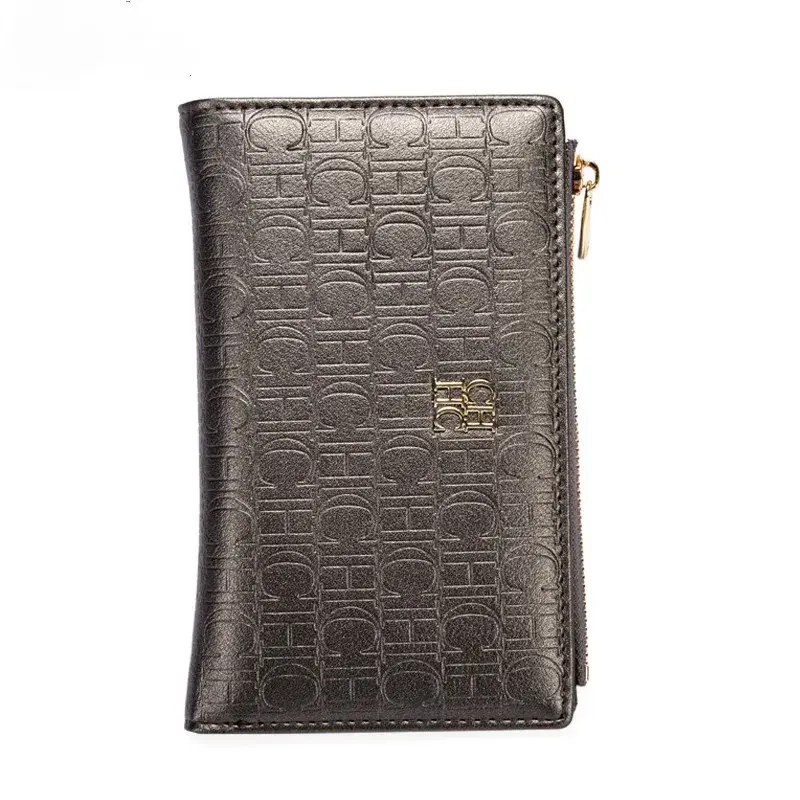CH Trendy Leather Zipper, Brand Monogram Print, Short Lady's Pouch, Coin Purse, Luxury Pouch, Wallet, Card Holder, Carrying Case