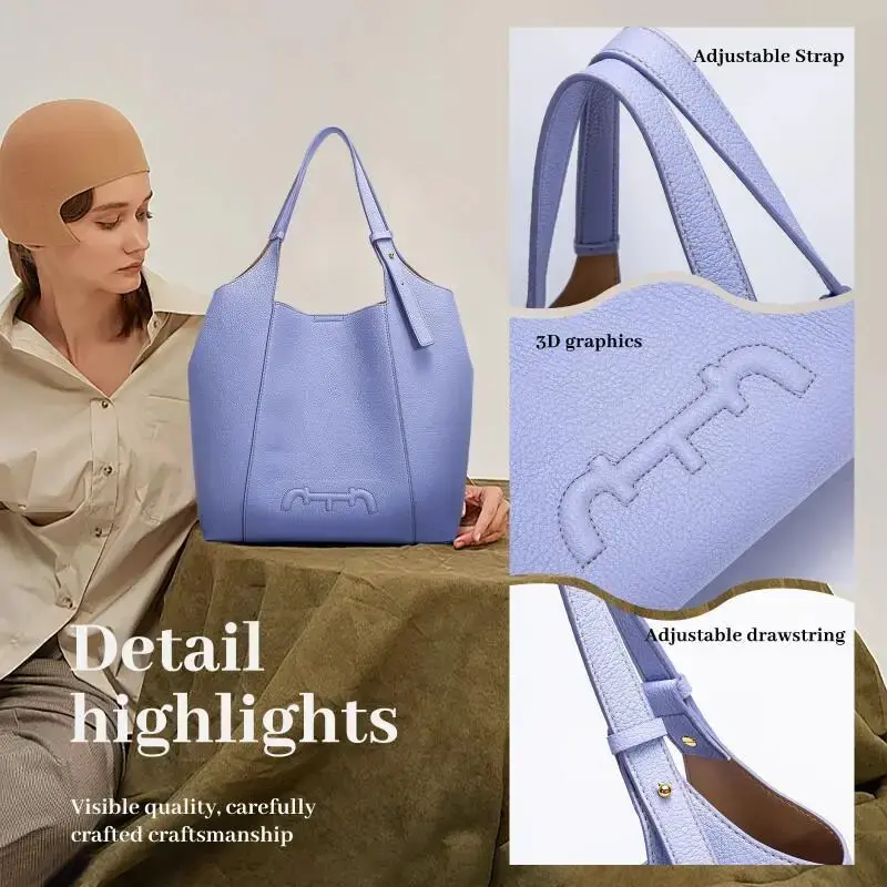 CH Purple Solid Color Women's Tote Bag New Fashionable Simple PU Material Classic Style Large Commuting Women's Tote Bag