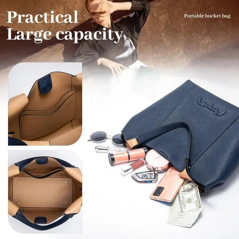 CH Purple Solid Color Women's Tote Bag New Fashionable Simple PU Material Classic Style Large Commuting Women's Tote Bag