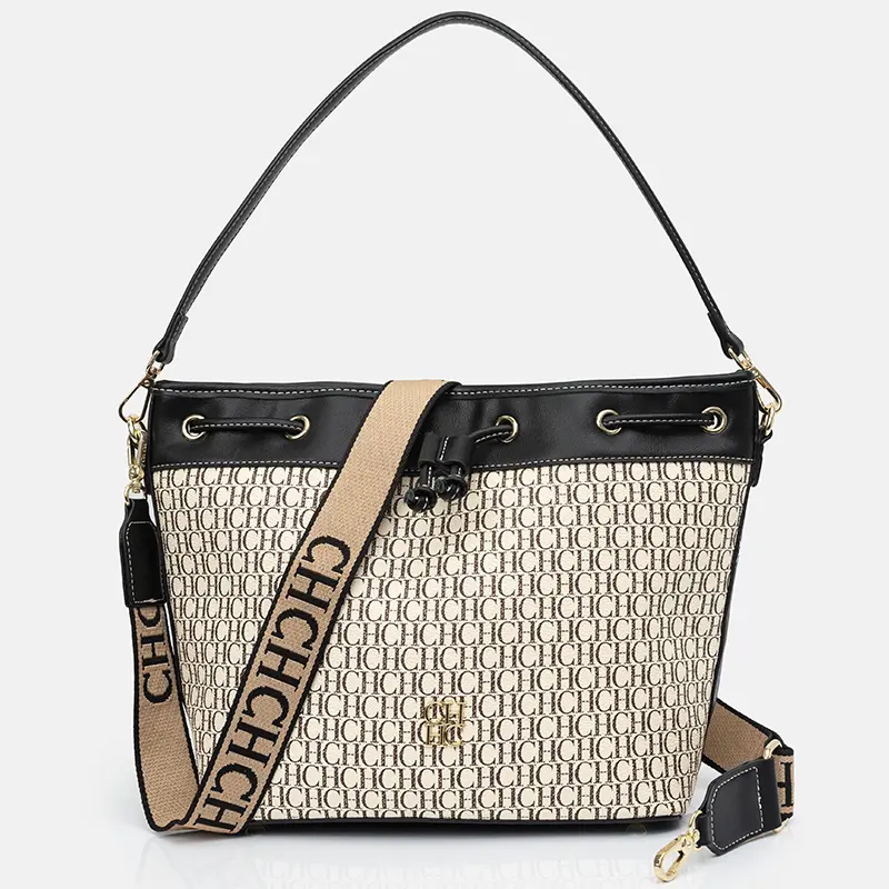 CH Brand Monogram Print Classic Drawstring Design Fashion Tote Bag Detachable Carry Strap 2025 New Women's Shoulder Bag
