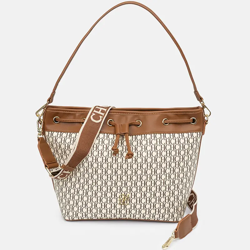 CH Brand Monogram Print Classic Drawstring Design Fashion Tote Bag Detachable Carry Strap 2025 New Women's Shoulder Bag