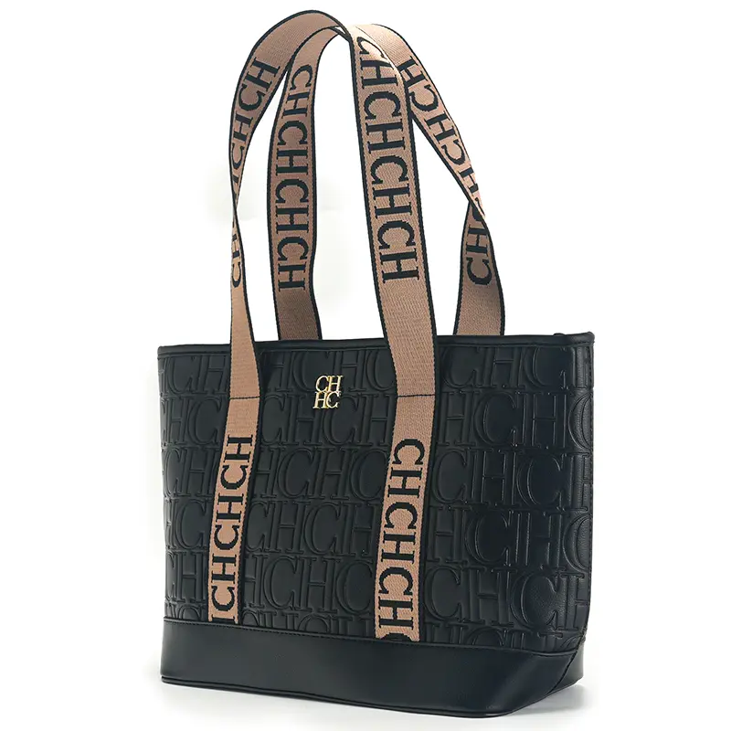 CH Fashion Style Monogram Print Canvas Strap Design Classic Women's Tote Bag Commuting Essentials Large Capacity Handbag