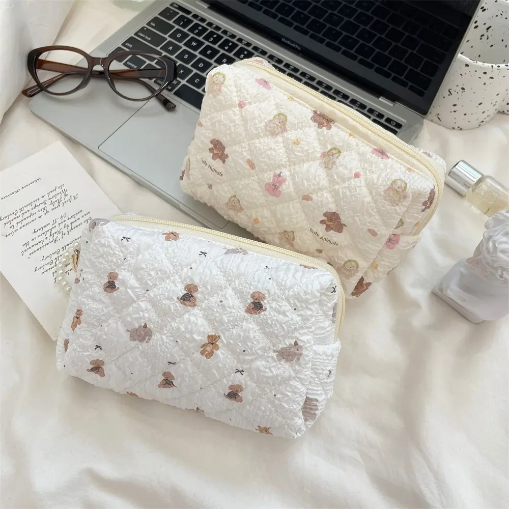Wholesale Korean Cartoon Flower Women Cosmetic Bag Portable Zipper Makeup Travel Organizer Female Handbag Toiletry Make Up Pouch