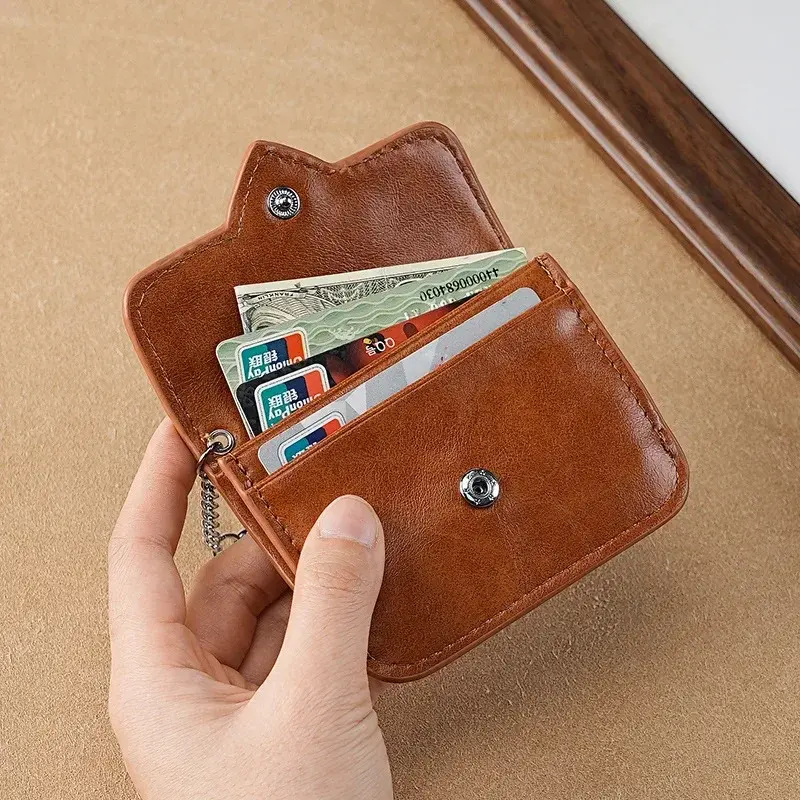 Women Cute Heart Shaped PU Leather Card Holder Key Chain Wallet Vintage Travel Cash Coin Purse