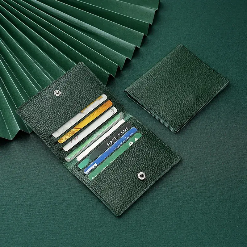 Ultra Thin Genuine Leather Card Holder 8 Slots Mini Wallet Slim Credit Card Case for Men Women