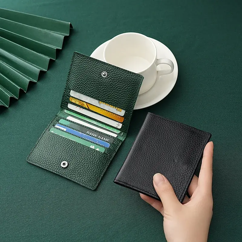 Ultra Thin Genuine Leather Card Holder 8 Slots Mini Wallet Slim Credit Card Case for Men Women