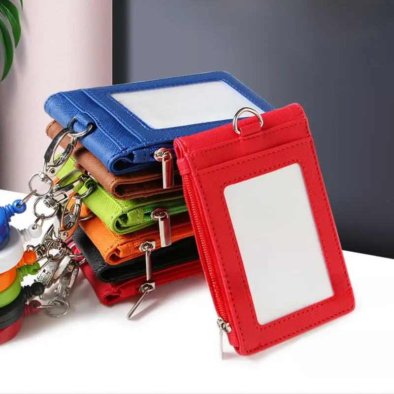 Multifunctional Card Badge Holder with Lanyard Retractable PU Leather ID Lanyard Name Tag Key Chain Card Bag Office Supplies