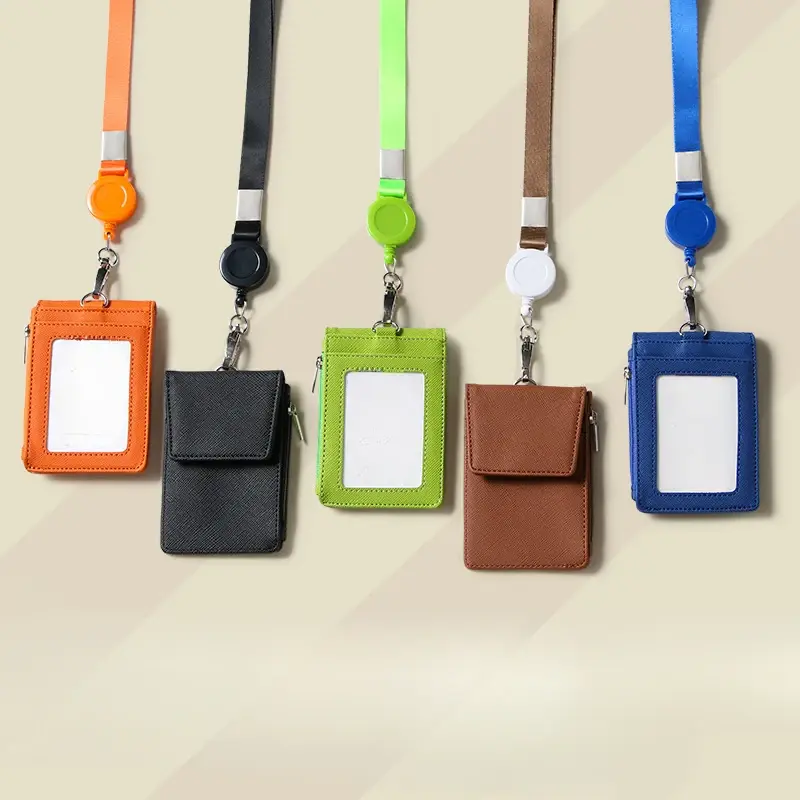 Multifunctional Card Badge Holder with Lanyard Retractable PU Leather ID Lanyard Name Tag Key Chain Card Bag Office Supplies