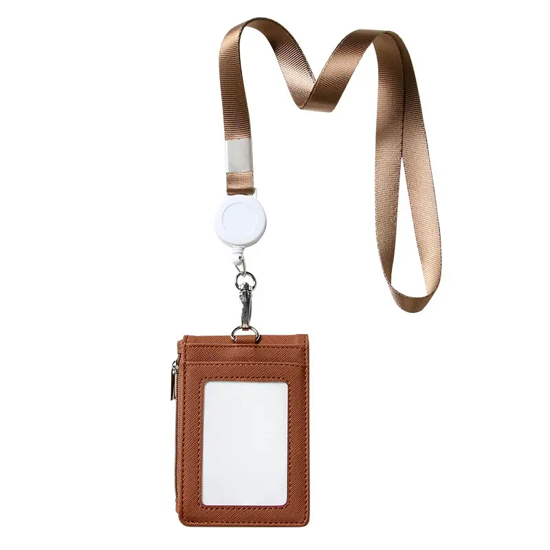 Multifunctional Card Badge Holder with Lanyard Retractable PU Leather ID Lanyard Name Tag Key Chain Card Bag Office Supplies