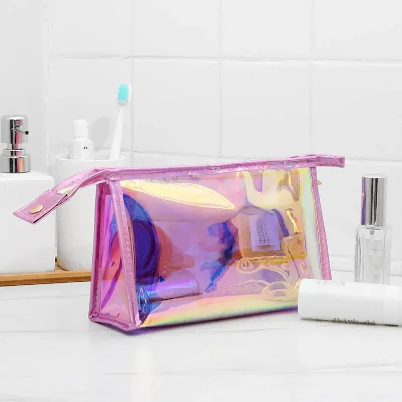 1 Pc Pink Girl Transparent Cosmetic Bag PVC Clear Makeup Bag for Women Waterproof Zipper Beauty Case Travel Toiletry Bags