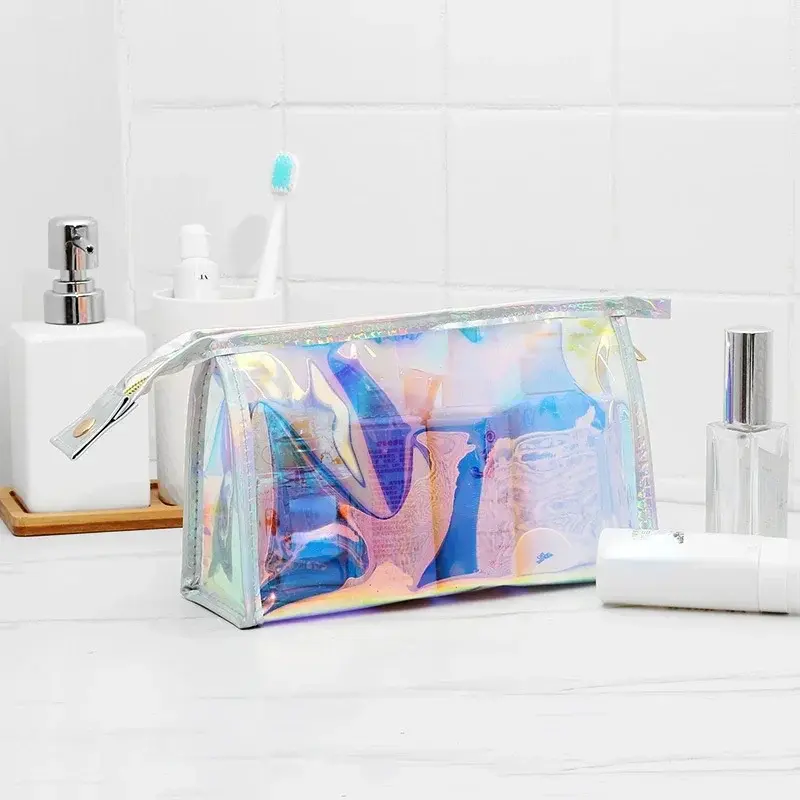 1 Pc Pink Girl Transparent Cosmetic Bag PVC Clear Makeup Bag for Women Waterproof Zipper Beauty Case Travel Toiletry Bags