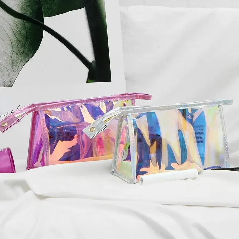 1 Pc Pink Girl Transparent Cosmetic Bag PVC Clear Makeup Bag for Women Waterproof Zipper Beauty Case Travel Toiletry Bags