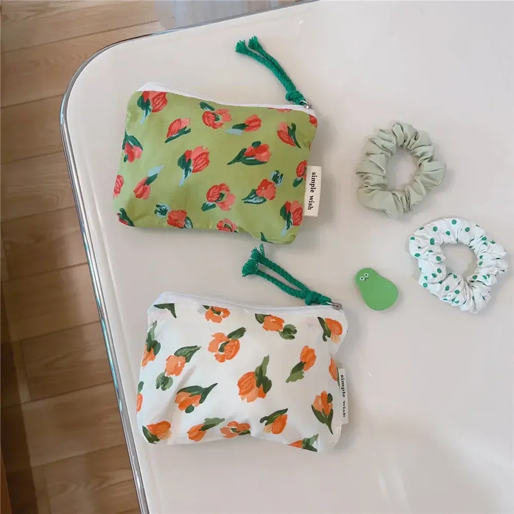 Cute Wallet Women Cotton Key Coin Purse Mini Coin Pouch Girls Floral Print Lipstick Sanitary Napkin Organizer Zipper Canvas Bags