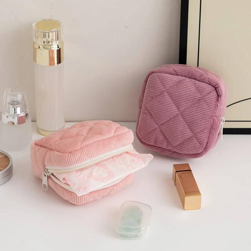1PC Women Portable Mini Square Cosmetic Bag Lipstick Sanitary Napkins Storage Pouch Makeup Zipper Bags for Earphone Organizer