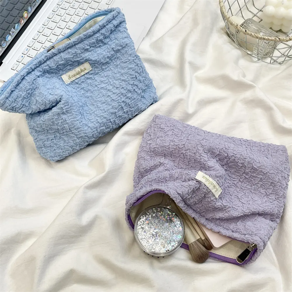 New Solid Color Canvas Clutch Cosmetic Bag Large Capacity Makeup Pouch Toiletries Bag Travel Outdoor Makeup Storage Beauty Case