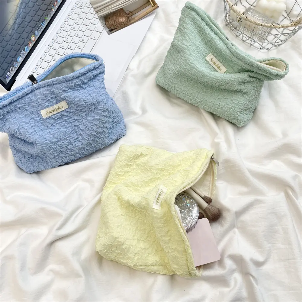 New Solid Color Canvas Clutch Cosmetic Bag Large Capacity Makeup Pouch Toiletries Bag Travel Outdoor Makeup Storage Beauty Case