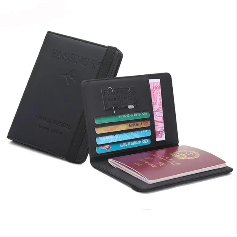 Slim Leather Passport Wallet Travel Document Passport Cover Organizer with Elastic Band