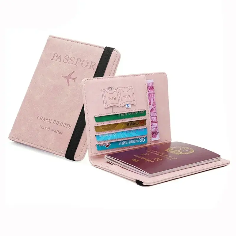 Slim Leather Passport Wallet Travel Document Passport Cover Organizer with Elastic Band