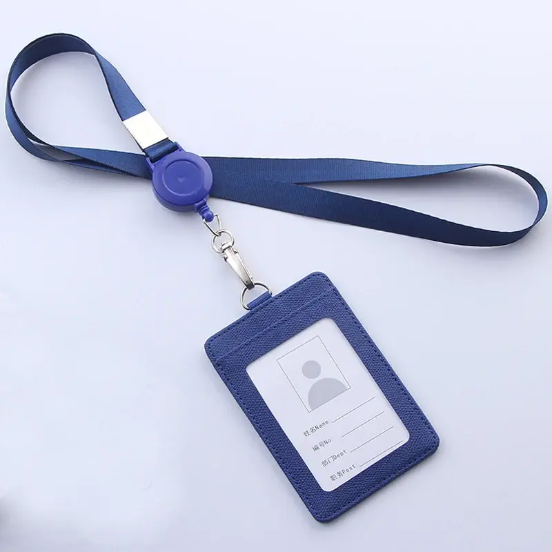 Retractable Lanyards ID Badge Holder Leather Bank Bus Pass Card Case Cover Men Women's Bank Credit Card Holder Strap Cardholder