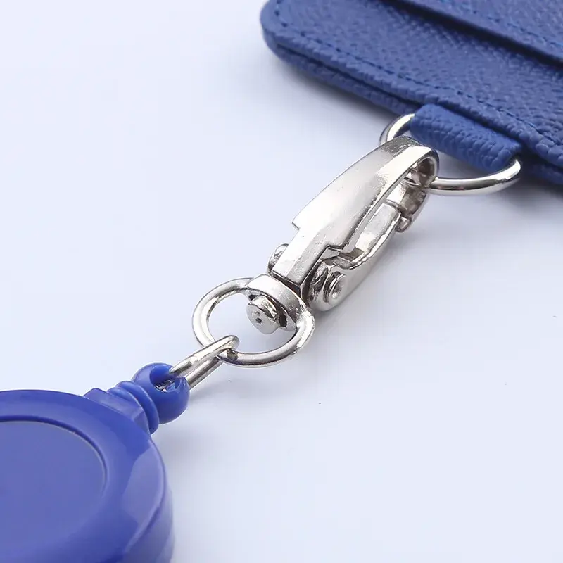 Retractable Lanyards ID Badge Holder Leather Bank Bus Pass Card Case Cover Men Women's Bank Credit Card Holder Strap Cardholder
