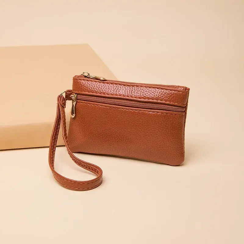 Double Zipper Clutch Coin Purse Women Leather Purse Bank Credit Card ID Card Holder and Earphone Storage Cute Wallet Mini Purse