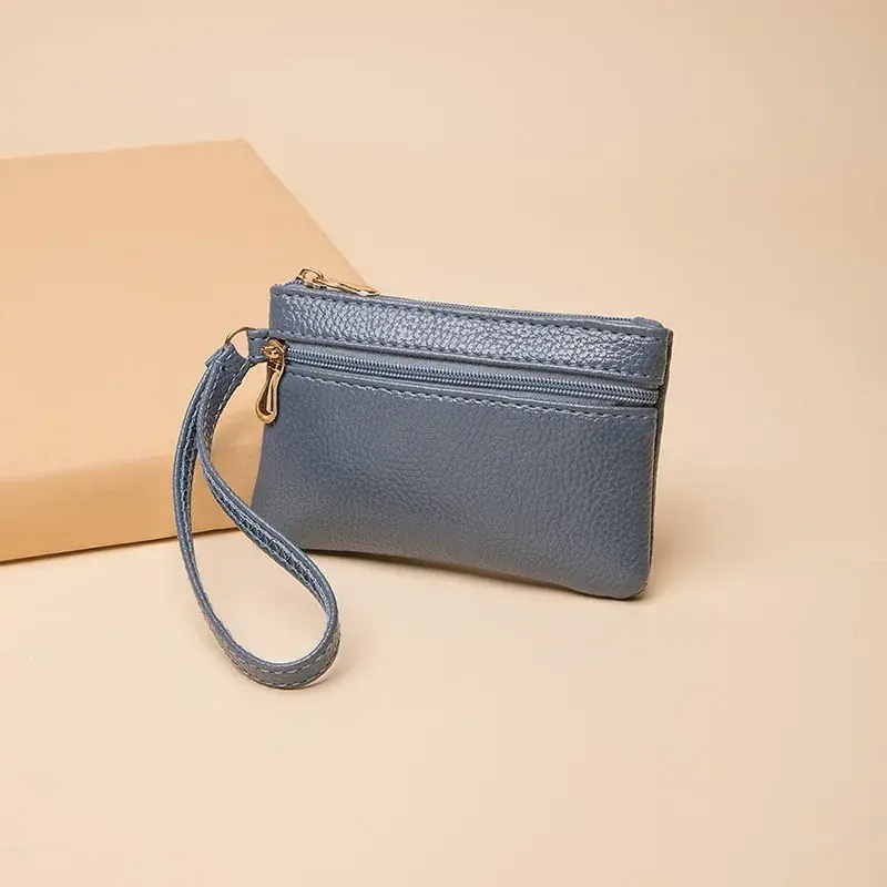 Double Zipper Clutch Coin Purse Women Leather Purse Bank Credit Card ID Card Holder and Earphone Storage Cute Wallet Mini Purse