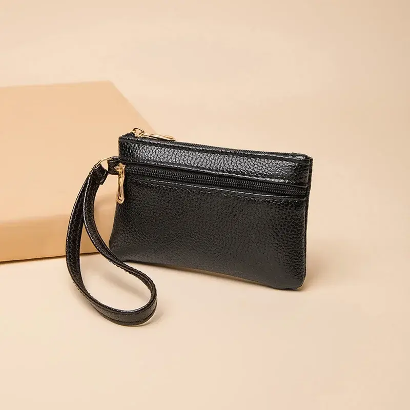 Double Zipper Clutch Coin Purse Women Leather Purse Bank Credit Card ID Card Holder and Earphone Storage Cute Wallet Mini Purse