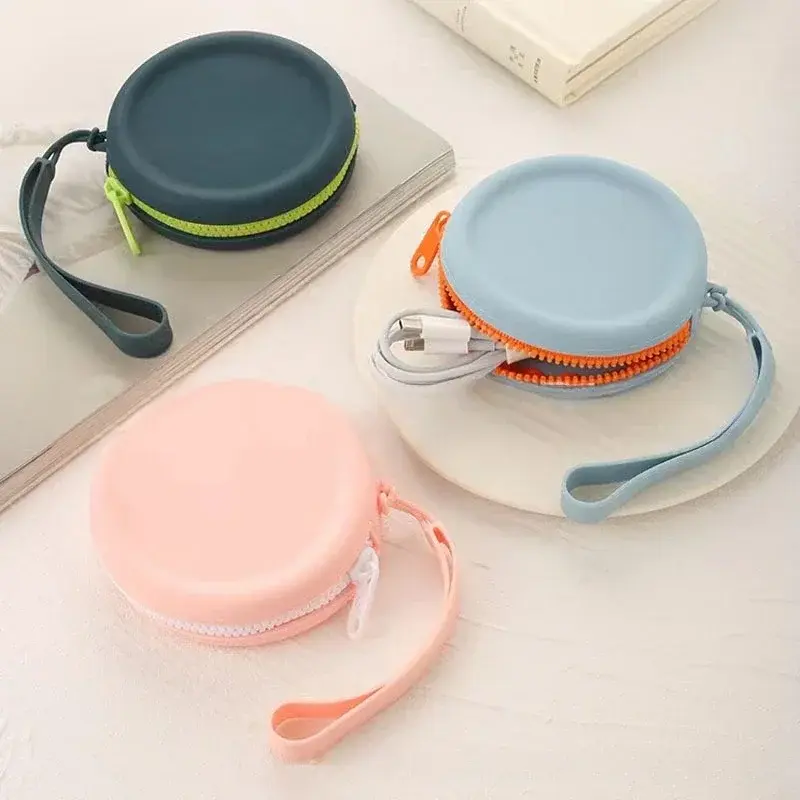 Cute Round Silicone Coin Purse Solid Color Coin Bag Mini Wallet Women Girls Key Money Headset Bag Clutch Purse Pouch Kid Gift