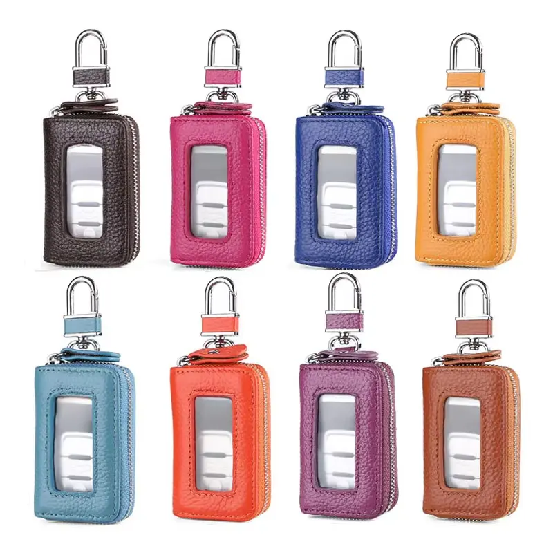 Retro Key Wallet Case Soft Cowhide Car Key Protector Bag Korean Style Zipper Multi-color Car Key Holder Mini Pocket Case