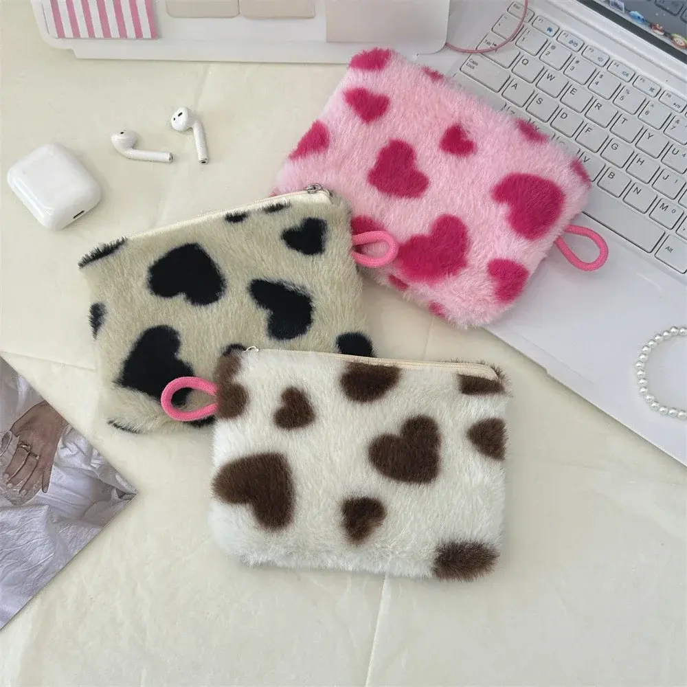 Hot Sale Pink Heart Women Coin Purse Student Boys Girls Plush Zipper Short Wallet Card Bag Pocket Change Purse Kids Wallet Pouch