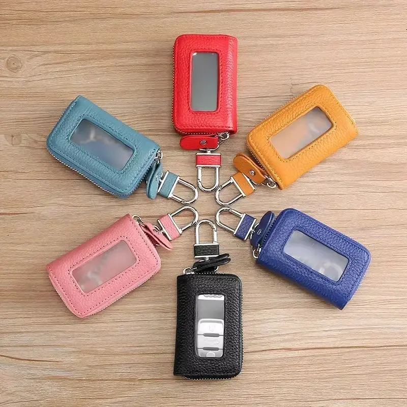 Retro Key Wallet Case Soft Cowhide Car Key Protector Bag Korean Style Zipper Multi-color Car Key Holder Mini Pocket Case