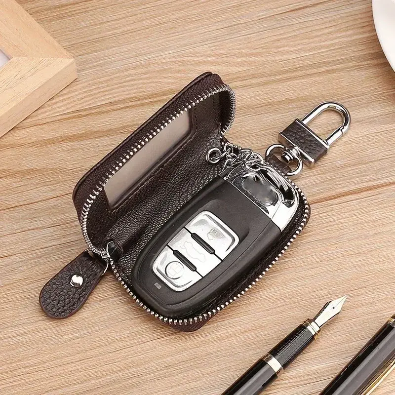 Retro Key Wallet Case Soft Cowhide Car Key Protector Bag Korean Style Zipper Multi-color Car Key Holder Mini Pocket Case