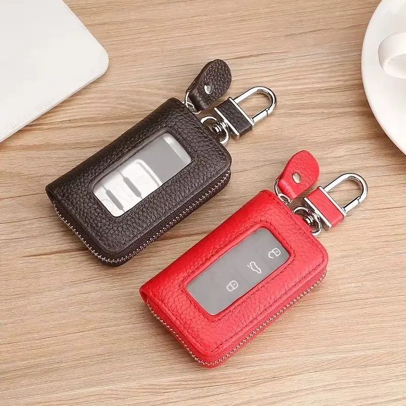 Retro Key Wallet Case Soft Cowhide Car Key Protector Bag Korean Style Zipper Multi-color Car Key Holder Mini Pocket Case