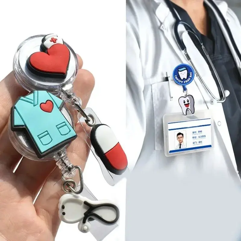 Retractable ID Card Holder Key Ring Key Chain Holders Retractable Badge Reel with Card Holder Reel Clip for Office Name Tags