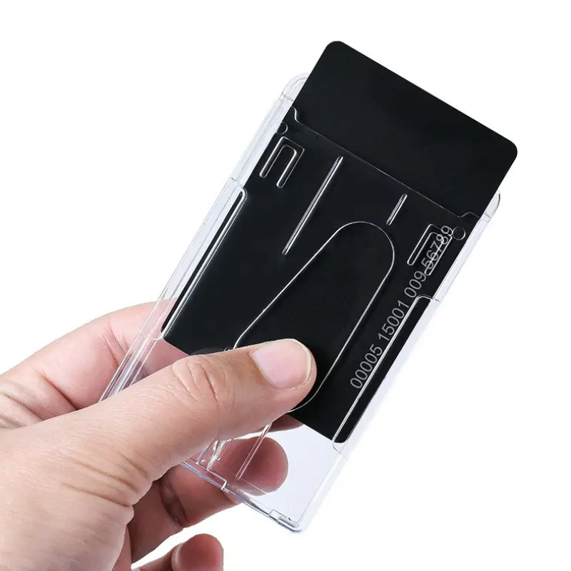 Employee Pass Work Card Case Sleeve Transparent Cards Slots ID Tag Badge Holder with Badge Reel Cards Storage Organizer