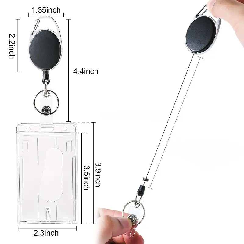 Employee Pass Work Card Case Sleeve Transparent Cards Slots ID Tag Badge Holder with Badge Reel Cards Storage Organizer