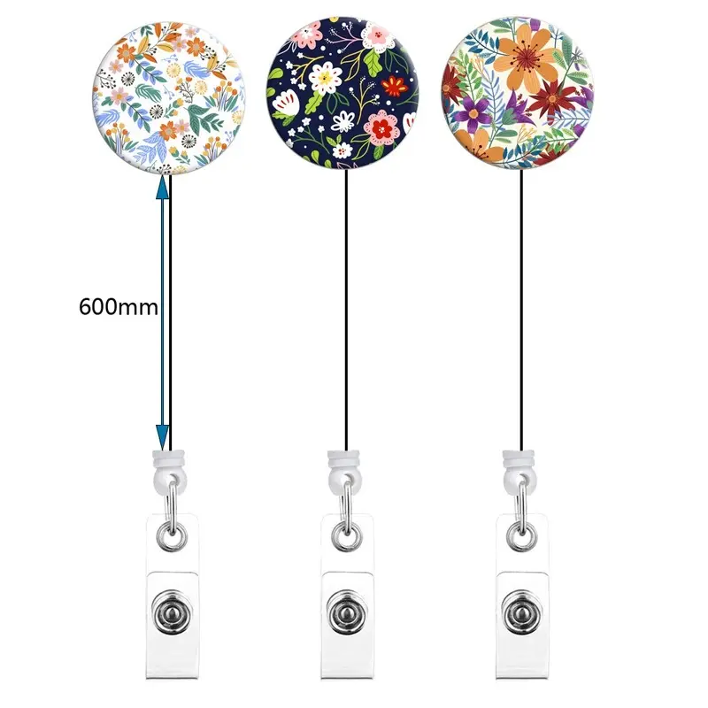 1pcs Staff Work Card Cover Holder Neck Strap Retractable Badge Reel Clip Floral Employee's ID Name Card Card Cover Case Lanyard
