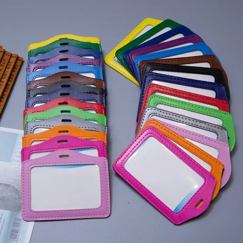 PU Leather Card Sleeve Women ID Badge Case Clear Bank Credit Card Badge Holder Bags School Student Bus Card Cover