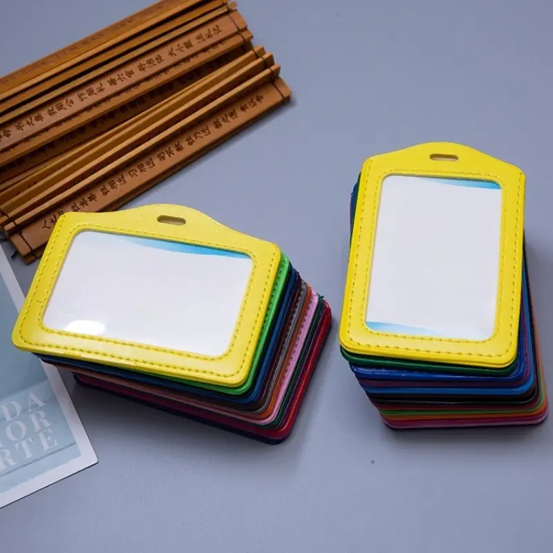 PU Leather Card Sleeve Women ID Badge Case Clear Bank Credit Card Badge Holder Bags School Student Bus Card Cover