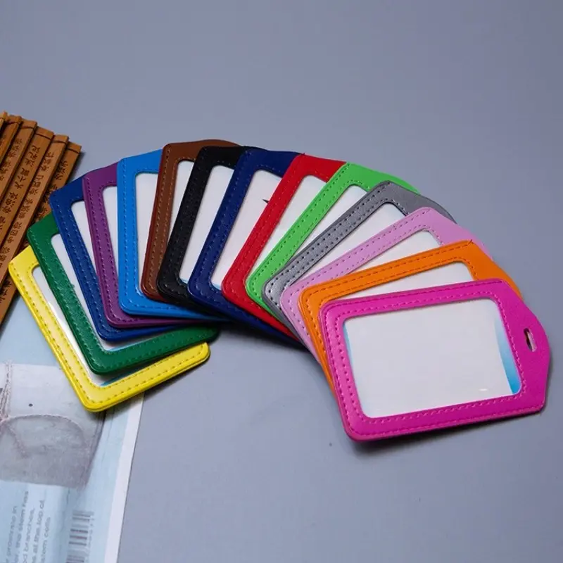 PU Leather Card Sleeve Women ID Badge Case Clear Bank Credit Card Badge Holder Bags School Student Bus Card Cover