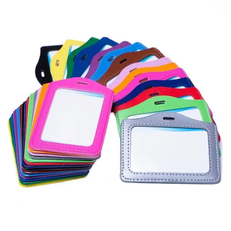 PU Leather Card Sleeve Women ID Badge Case Clear Bank Credit Card Badge Holder Bags School Student Bus Card Cover