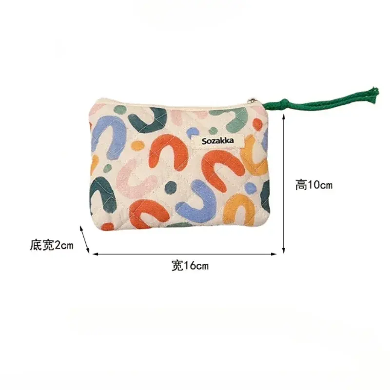 Cartoon Flower Square Cosmetic Bag Women Portable Earphones Lipstick Sanitary Napkins Storage Pouch Small Makeup Zipper Bags