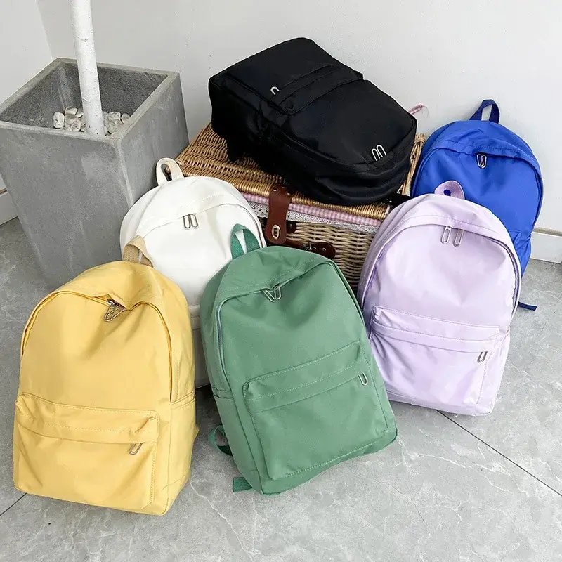 New High Quality Waterproof Nylon Women School Backpack for Teenage Girls Female Travel Bag Student Solid Color Bookbag