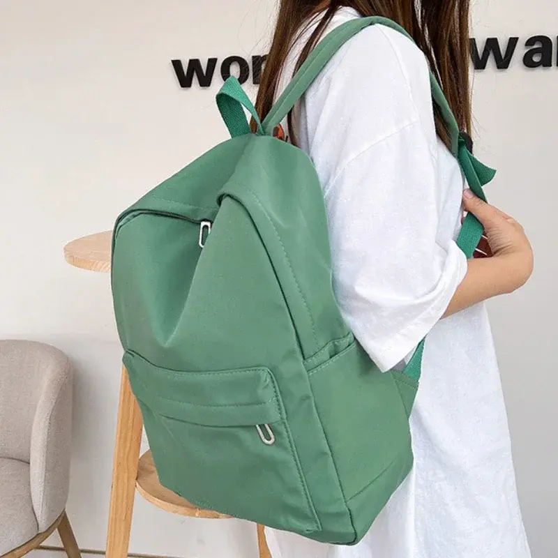 New High Quality Waterproof Nylon Women School Backpack for Teenage Girls Female Travel Bag Student Solid Color Bookbag