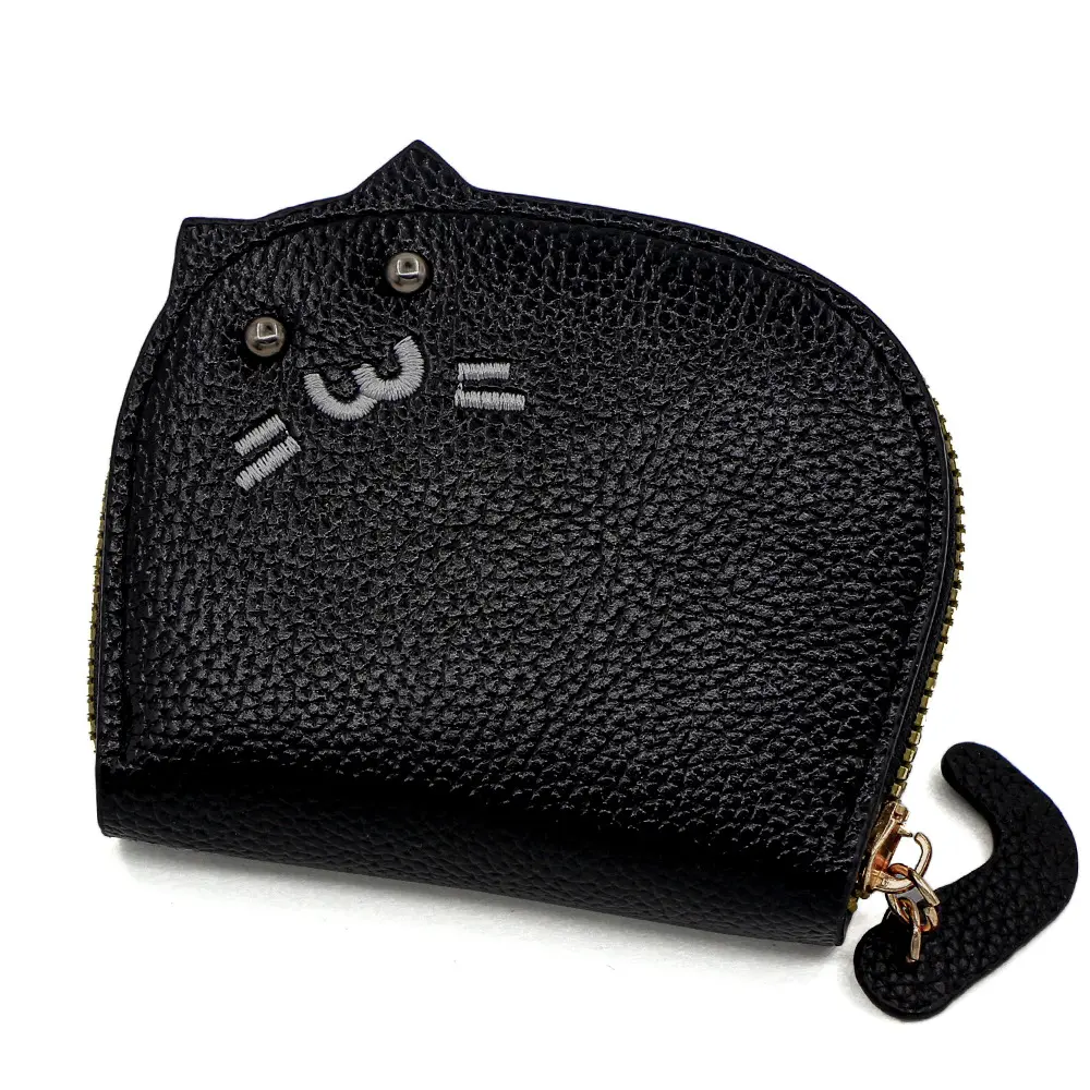 Elegant Women Small Wallet Coin Purse Card Holder Female Hand Wallet Cute Cat Girl PU Leather Mini Purse with Card Slot