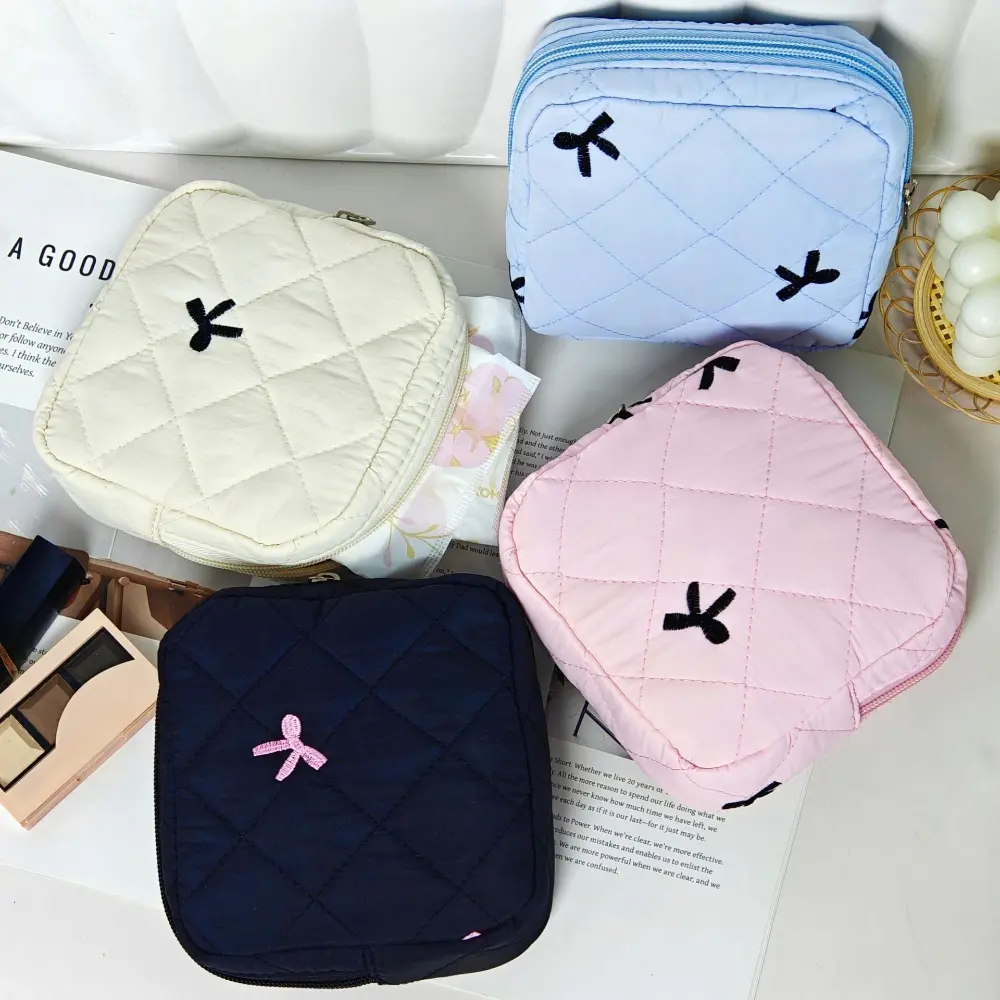 Cute Bow Pattern Makeup Bag Cosmetic Bags Sanitary Napkin Storage Organizer Pouch Gift for Women's Travel Small Clutch Bag