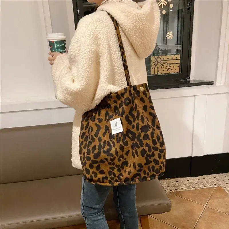 New Corduroy Shoulder Bag for Women Cotton Cloth Large Handbag Solid Color Eco Shopping Bag 2023 Ladies Reusable Totes Bags